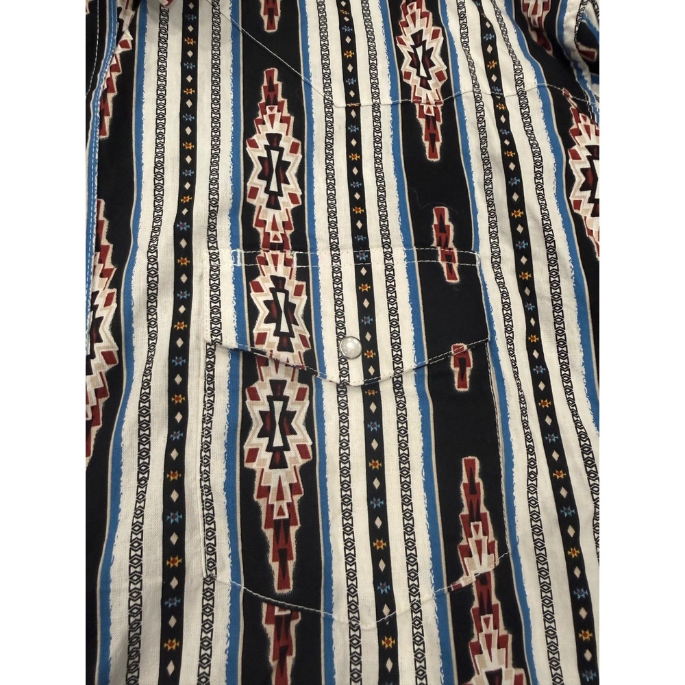 Wrangler Western Shirt Mens XXL Black Blue Aztec Stripe Pearl Snap Long Sleeve - Picture 3 of 9